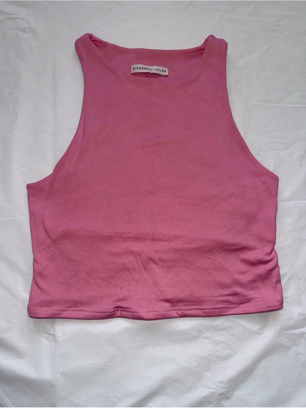 High Neck Pink Cropped Tank Top